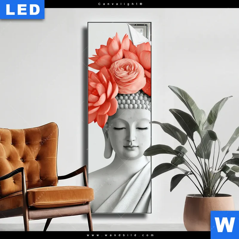Canvalight® Leuchtbild | Buddha mit Blütenkrone | Schmal