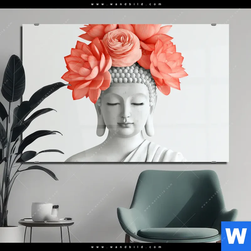 Acrylglasbild | Buddha mit Blütenkrone | Querformat