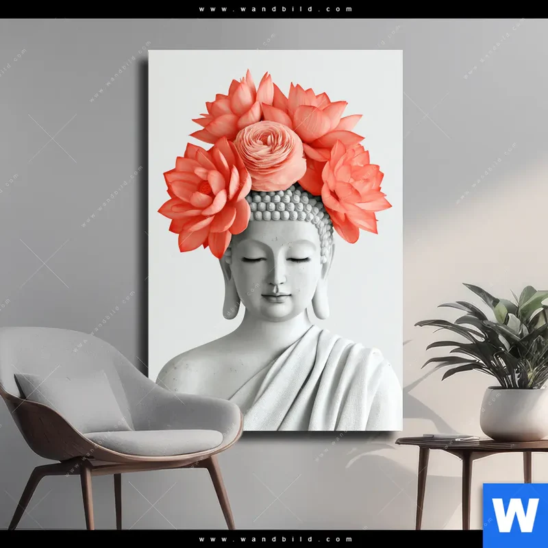 Leinwandbild | Buddha mit Blütenkrone | Hochformat