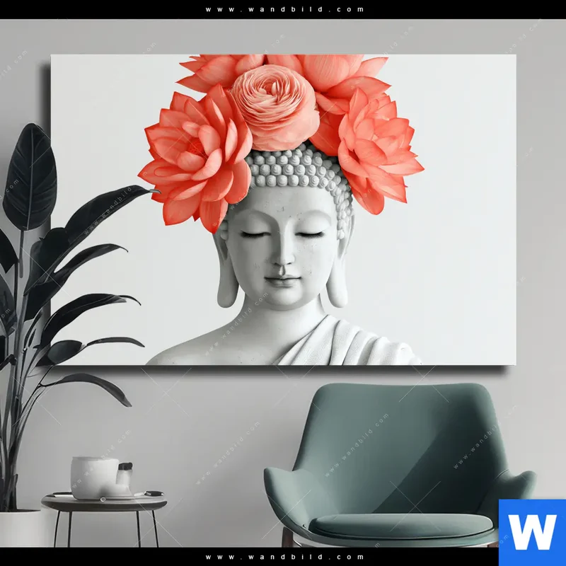 Leinwandbild | Buddha mit Blütenkrone | Querformat