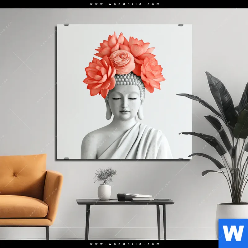 Alu-Dibond Bild | Buddha mit Blütenkrone | Quadrat