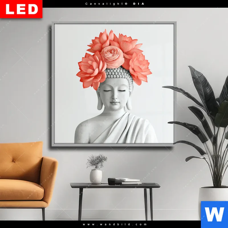 Wechselmotiv Acrylglas Canvalight® DIA | Buddha mit Blütenkrone | Quadrat