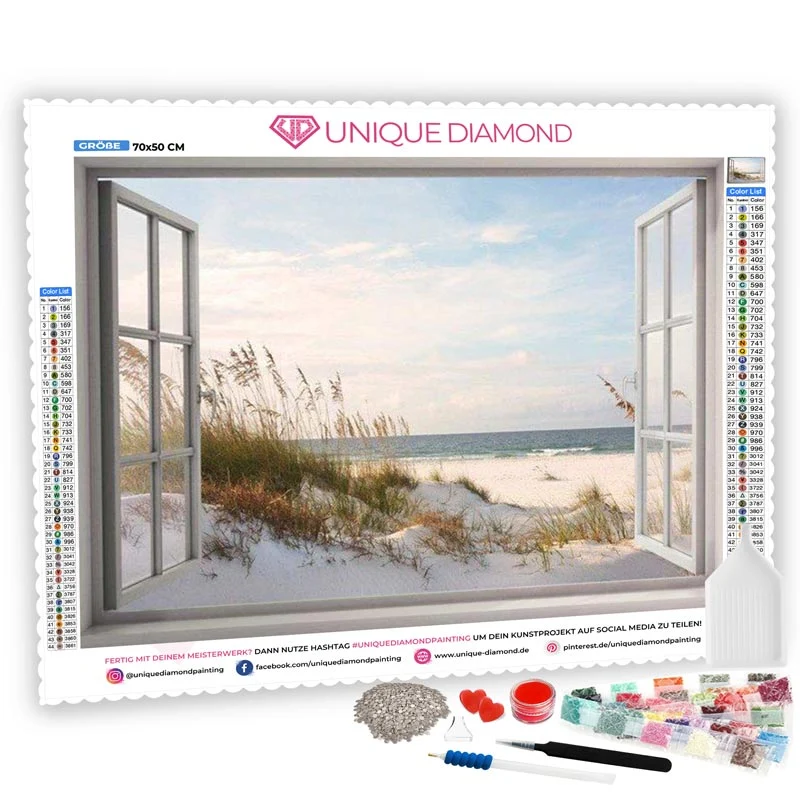 5D Diamond Painting – Fenster als Weg zum Strand
