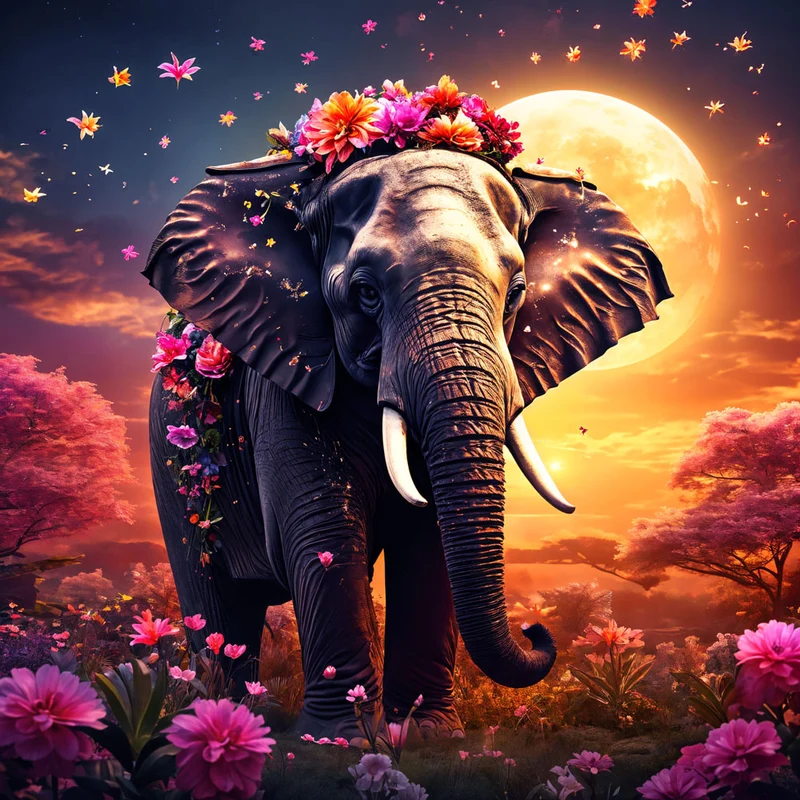 5D Diamond Painting – Elephantia Blossom Magic