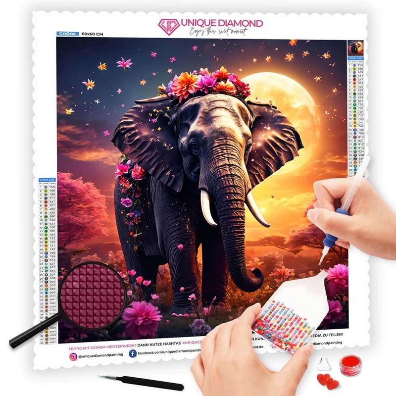 5D Diamond Painting – Elephantia Blossom Magic