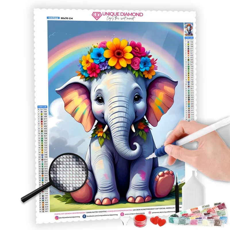 5D Diamond Painting – Colorful Stuffed Elephant