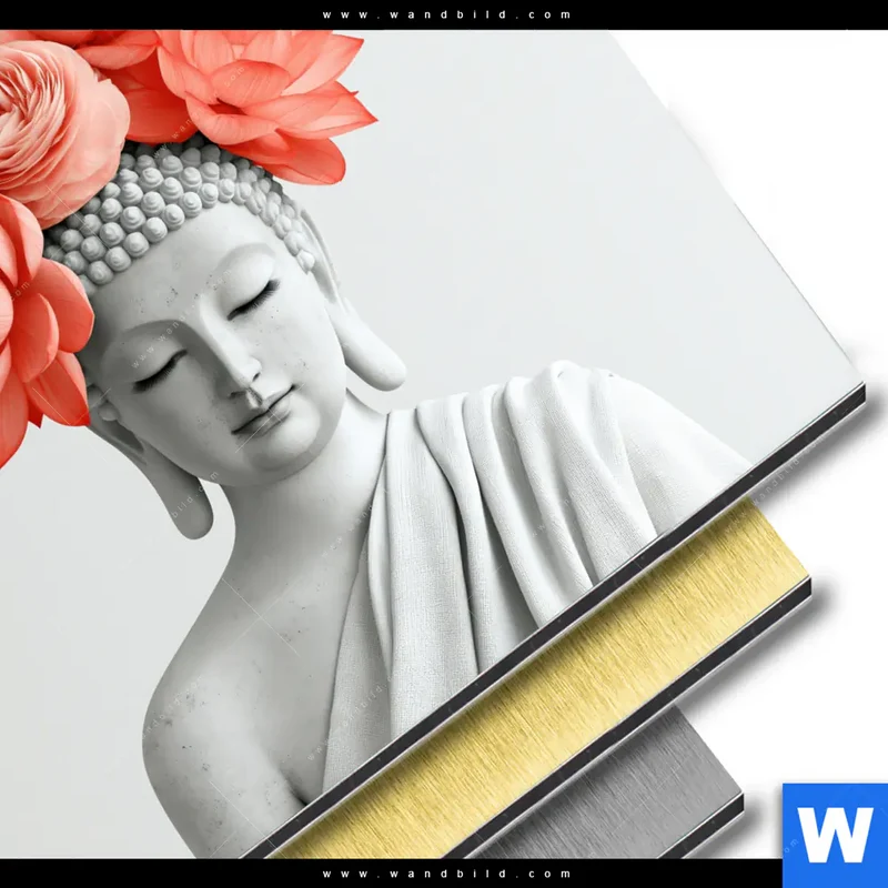 Aluminiumbild gebürstet | Buddha mit Blütenkrone | Quadrat