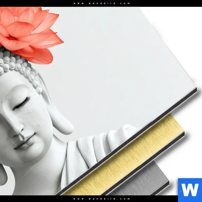 Aluminiumbild gebürstet | Buddha mit Blütenkrone | Querformat