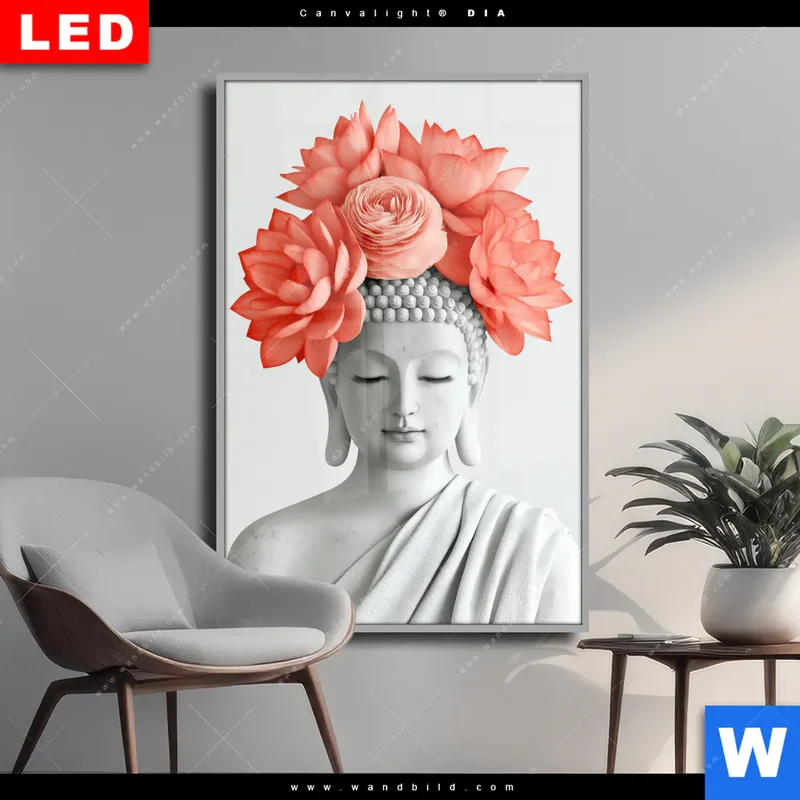 Wechselmotiv Acrylglas Canvalight® DIA | Buddha mit Blütenkrone | Hochformat