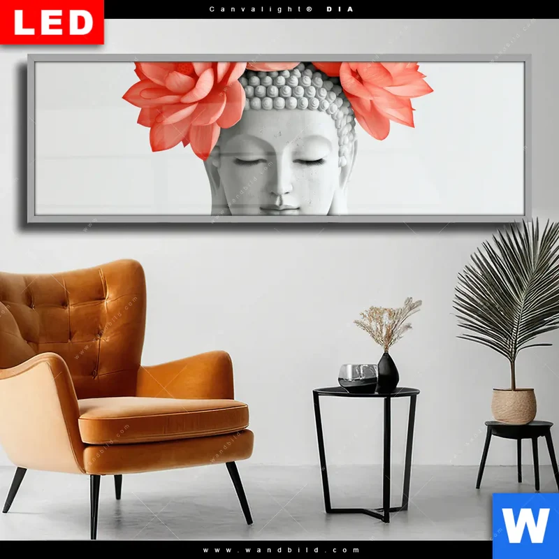 Wechselmotiv Acrylglas Canvalight® DIA | Buddha mit Blütenkrone | Panorama