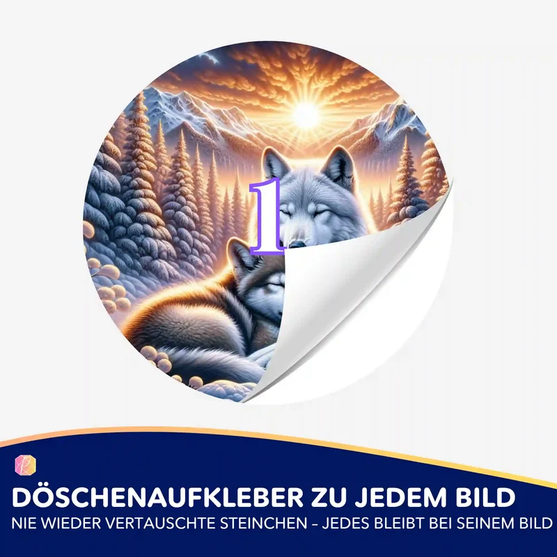 Döschenaufkleber - Wolfliebe im Sonnenaufgang