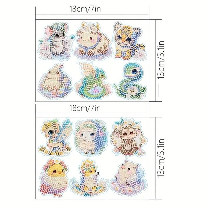 5D Diamond Painting 12 Sticker Fantasievolle Tiere