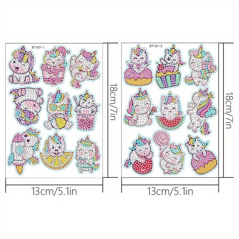 5D Diamond Painting 18 Sticker Set Einhörner