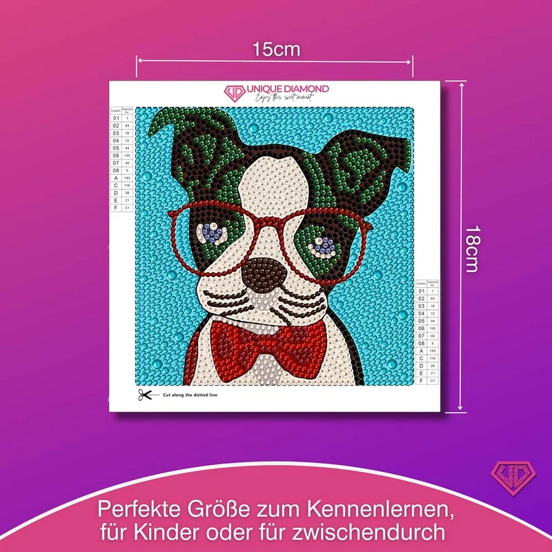 5D Diamond Painting Brillenhund Sir Henry mit Strasssteine