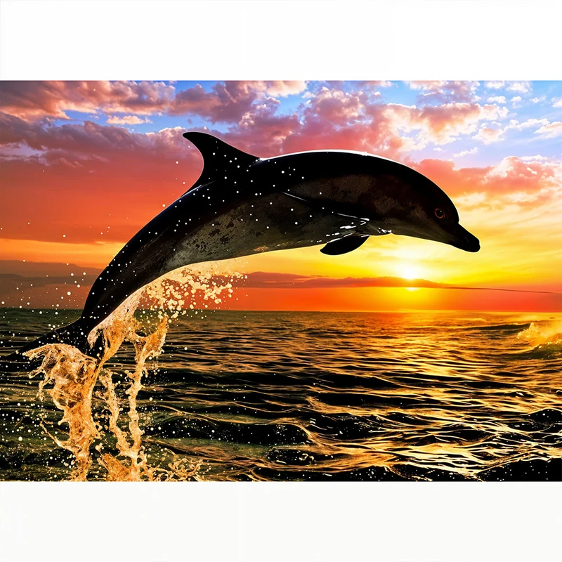 5D Diamond Painting – Delfin bei Sonnenuntergang