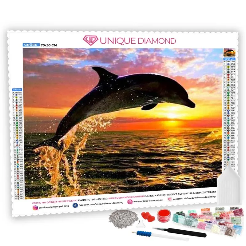 5D Diamond Painting – Delfin bei Sonnenuntergang