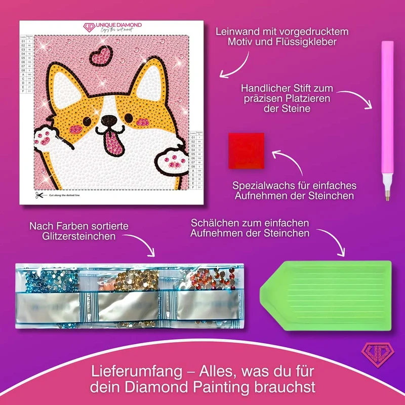 5D Diamond Painting Liebeshund mit Strasssteinchen