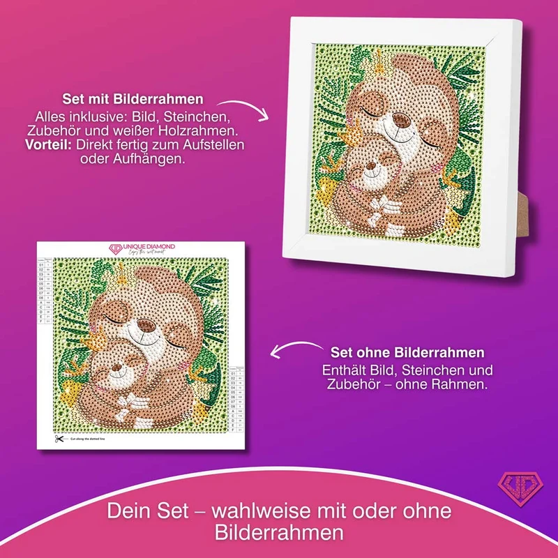 5D Diamond Painting Faultierliebe Mila & Momo mit Strasssteinchen