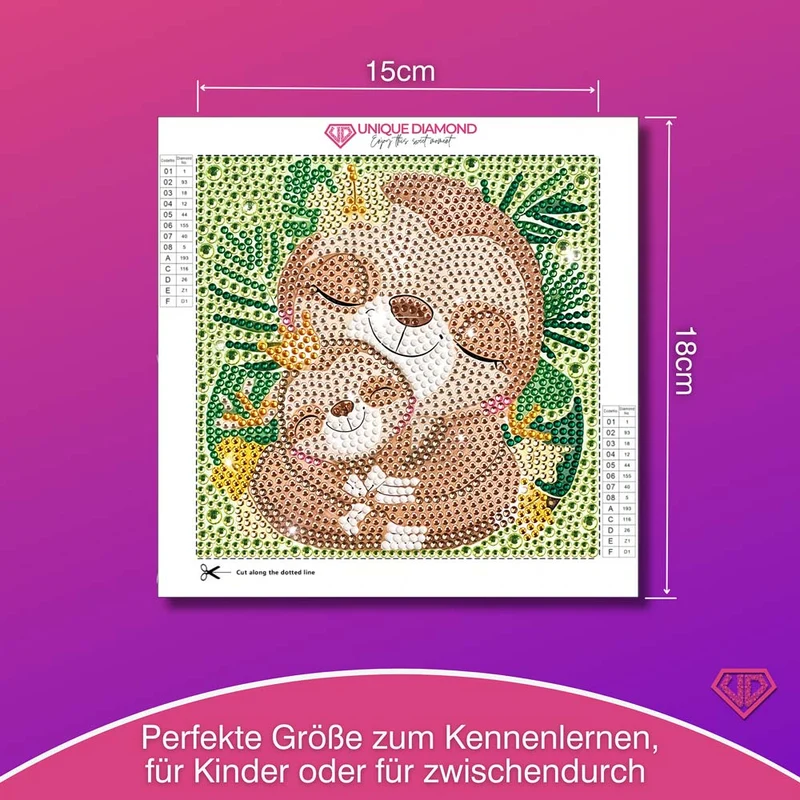 5D Diamond Painting Faultierliebe Mila & Momo mit Strasssteinchen