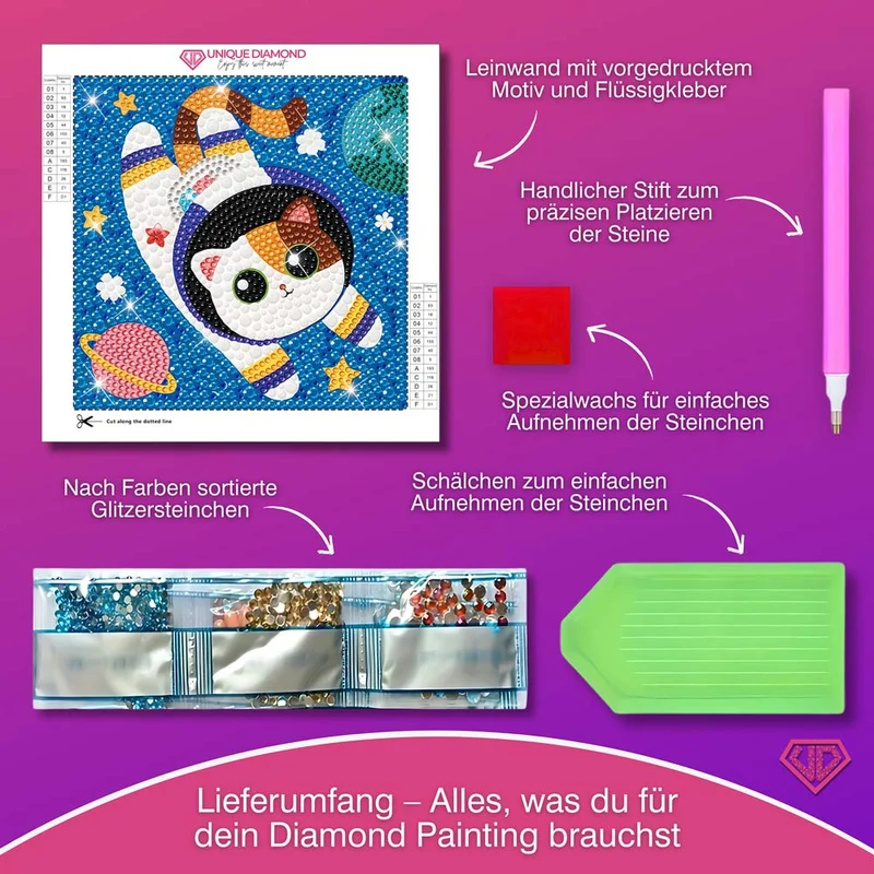 5D Diamond Painting Weltraumkatze mit Strasssteinchen
