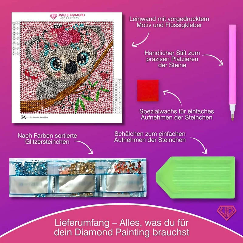 5D Diamond Painting Koala-Mädchen Kiki mit Strasssteinchen