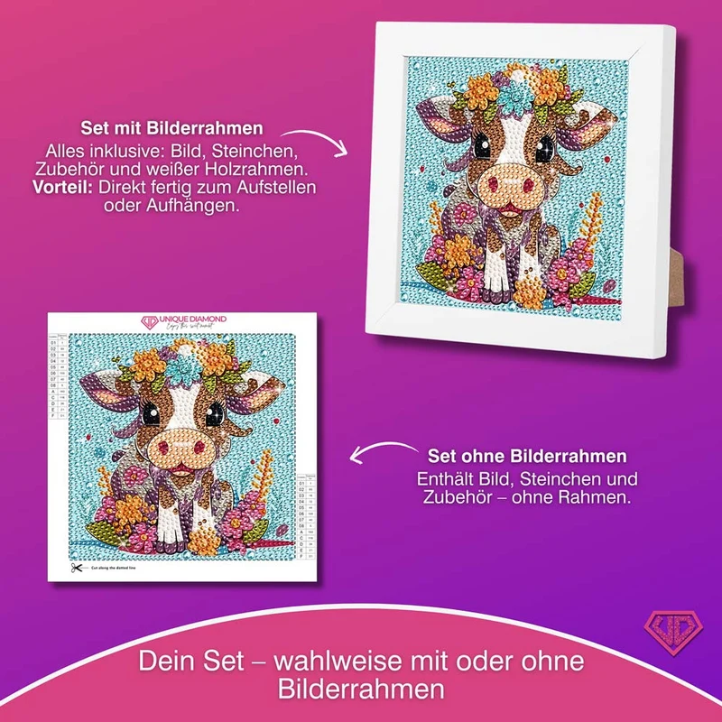 5D Diamond Painting Blumen-Kälbchen Lotta mit Strasssteinchen
