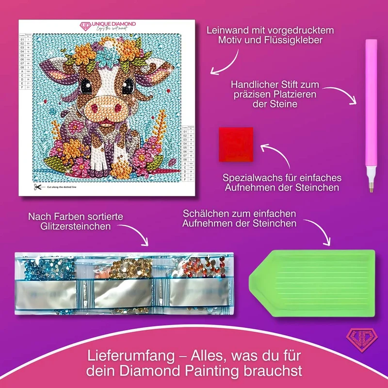 5D Diamond Painting Blumen-Kälbchen Lotta mit Strasssteinchen