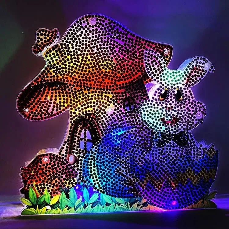 Osterhase im Osterei Aufsteller mit LED - Diamond Painting