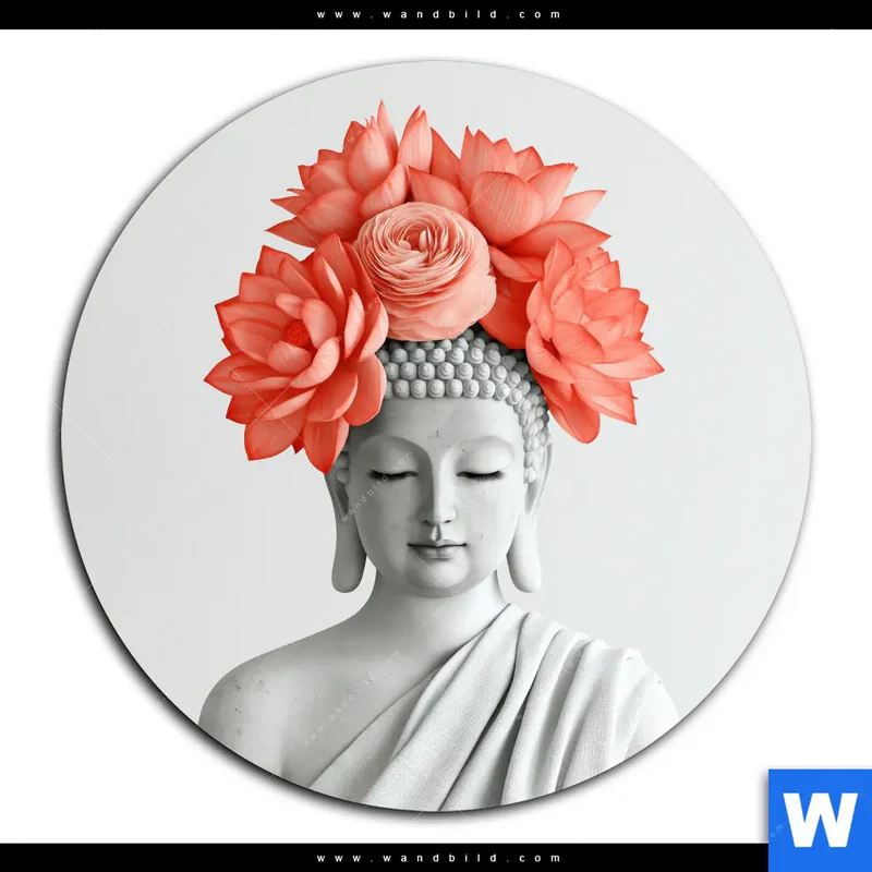 Aluminiumbild gebürstet | Buddha mit Blütenkrone | Rund