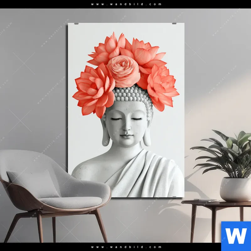 Alu-Dibond Bild | Buddha mit Blütenkrone | Hochformat