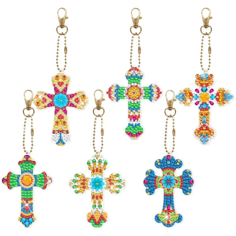 Diamond Painting Schlüsselanhänger Kreuz 6er Set DIY Bastelset