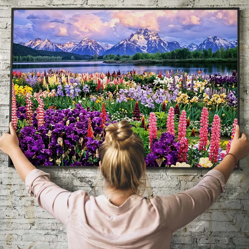 5D Diamond Painting – Blumenfeld in den Bergen