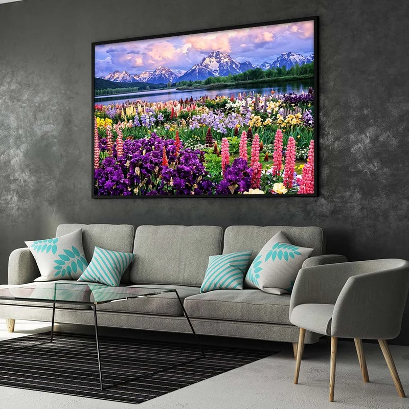 5D Diamond Painting – Blumenfeld in den Bergen