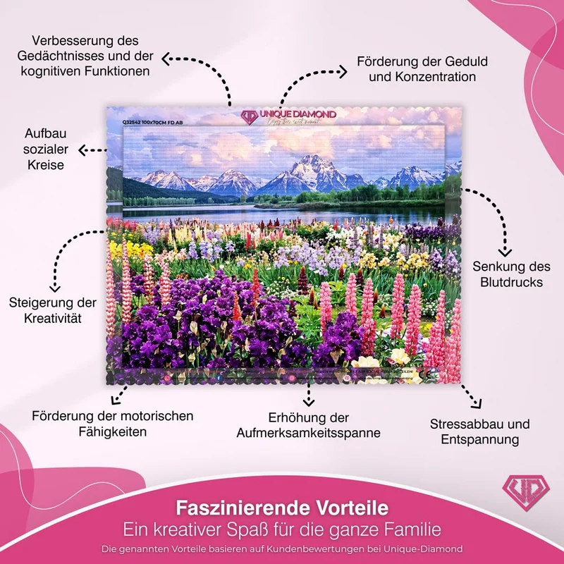 5D Diamond Painting – Blumenfeld in den Bergen