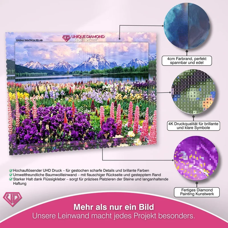 5D Diamond Painting – Blumenfeld in den Bergen