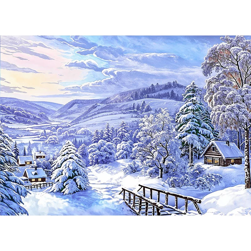 5D Diamond Painting – Dorf im Winter