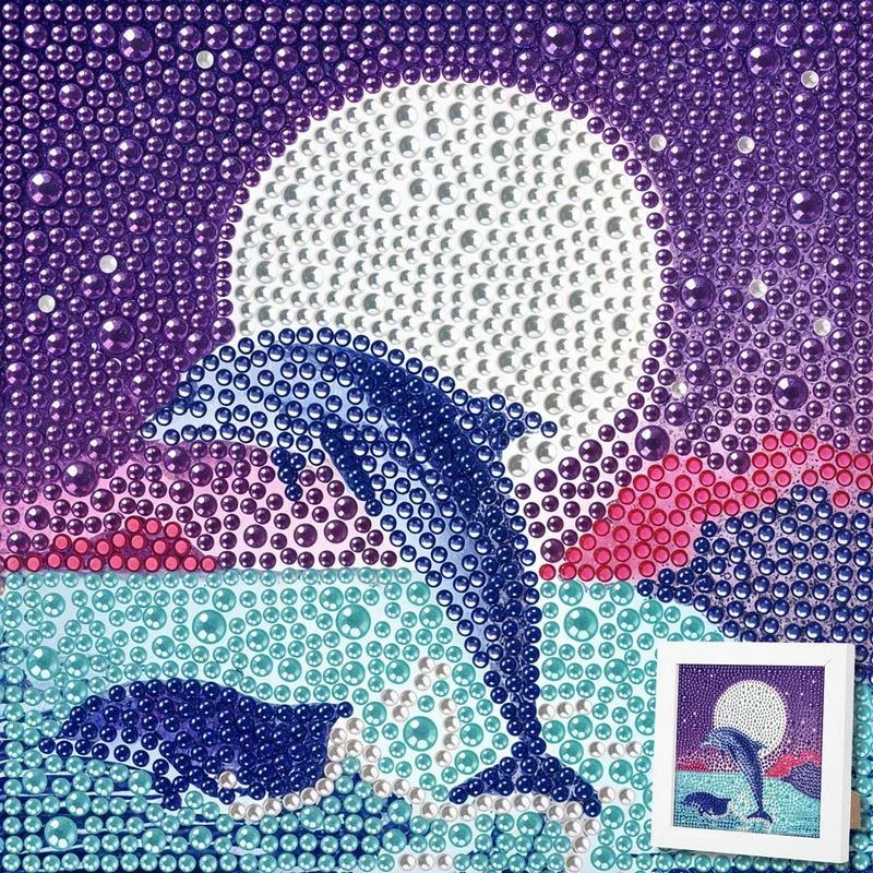 5D Diamond Painting Silbermond der Meere mit Strasssteinchen