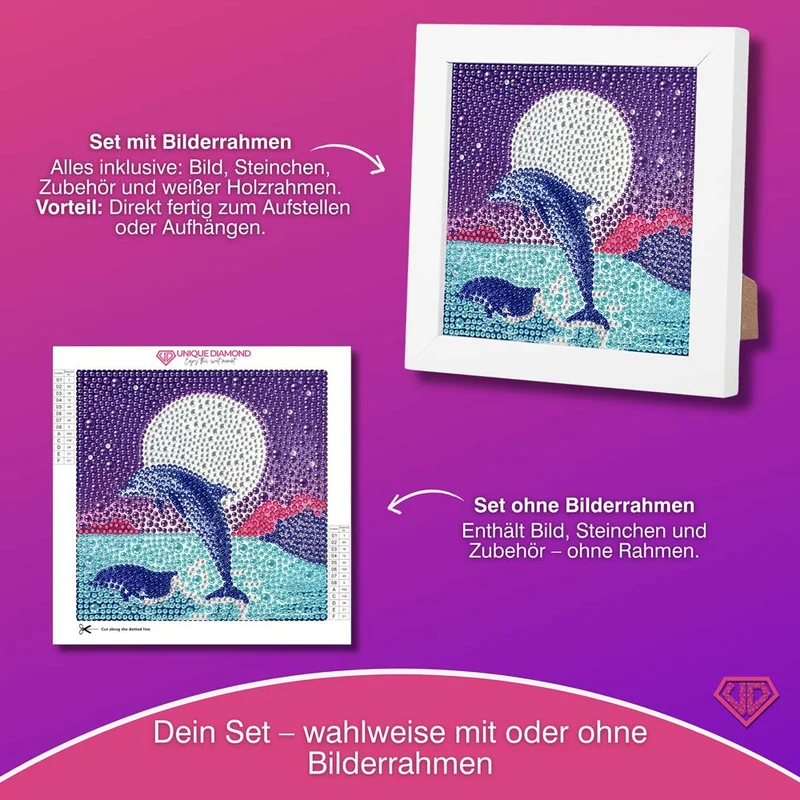 5D Diamond Painting Silbermond der Meere mit Strasssteinchen