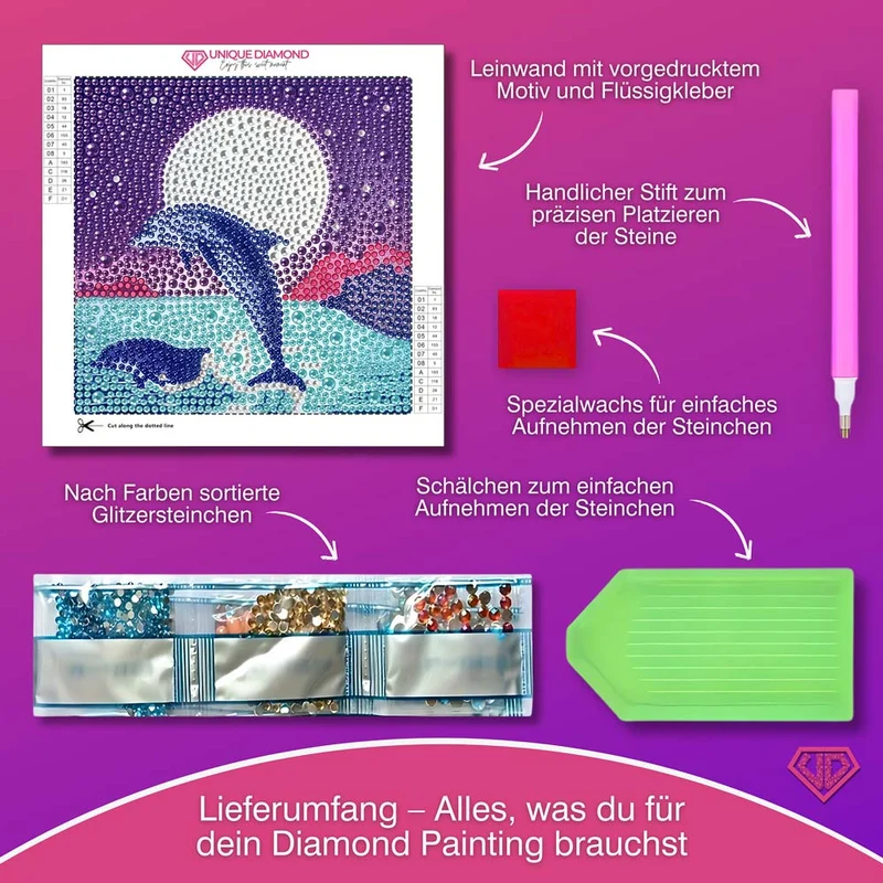 5D Diamond Painting Silbermond der Meere mit Strasssteinchen