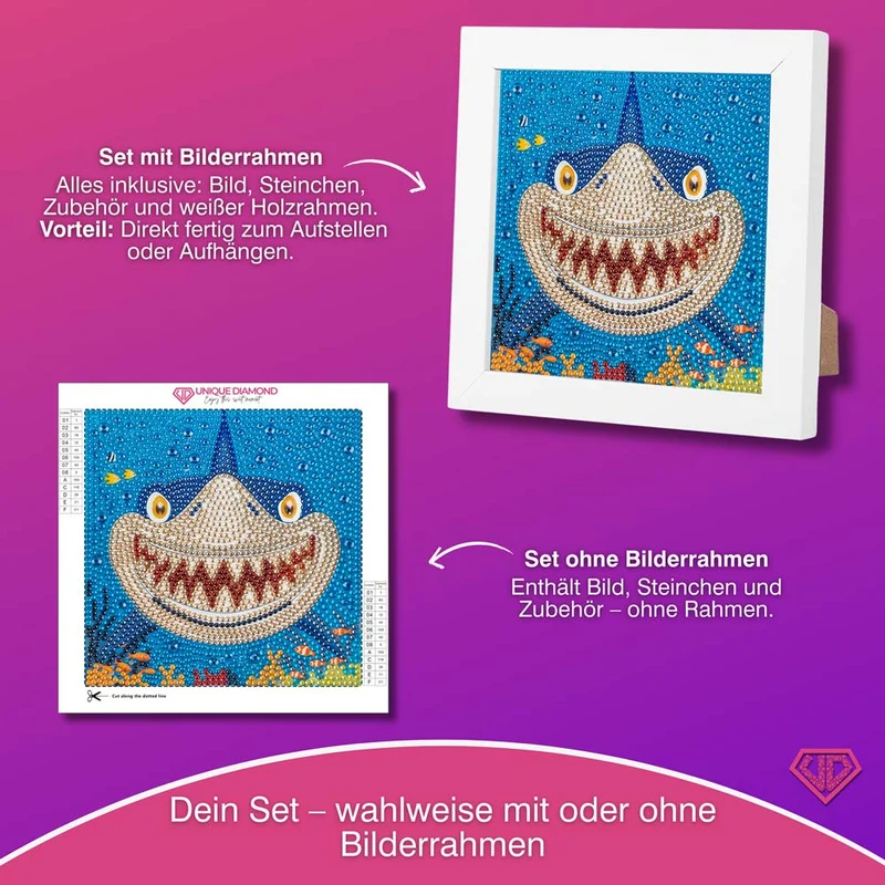 5D Diamond Painting Hai mit Strasssteinchen