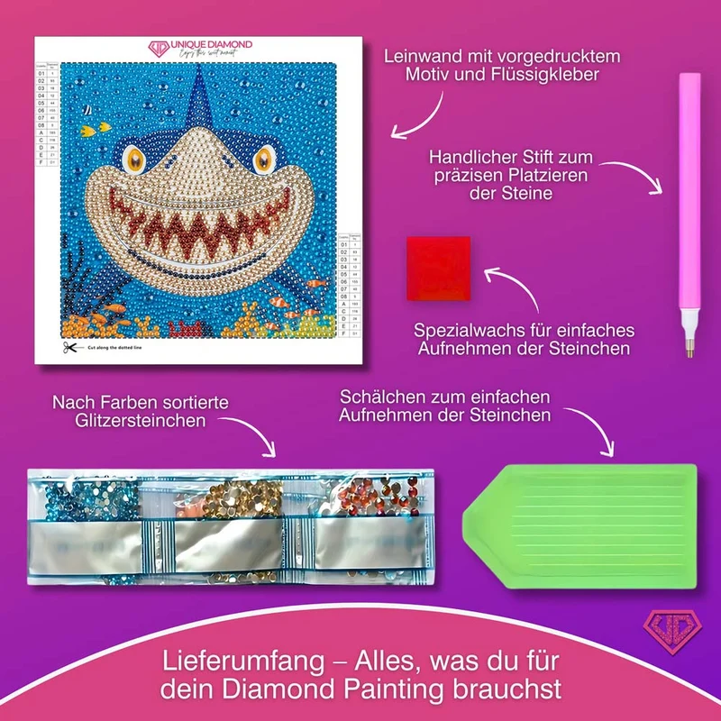 5D Diamond Painting Hai mit Strasssteinchen