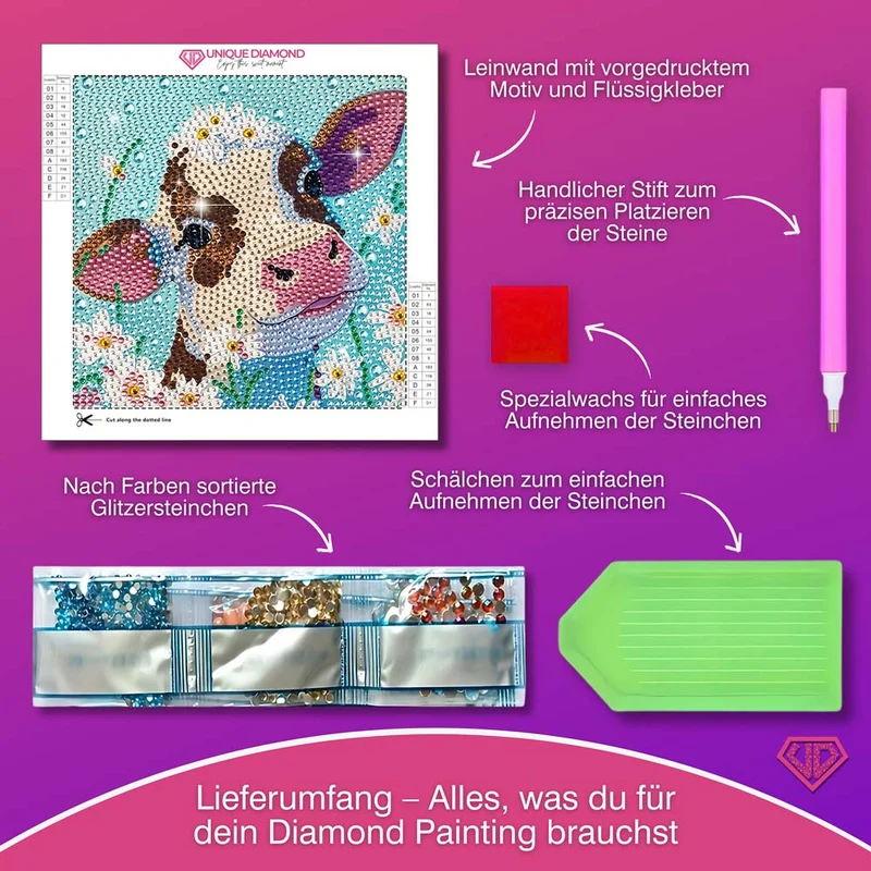 5D Diamond Painting Blumenkalb Fleurchen mit Strasssteinchen