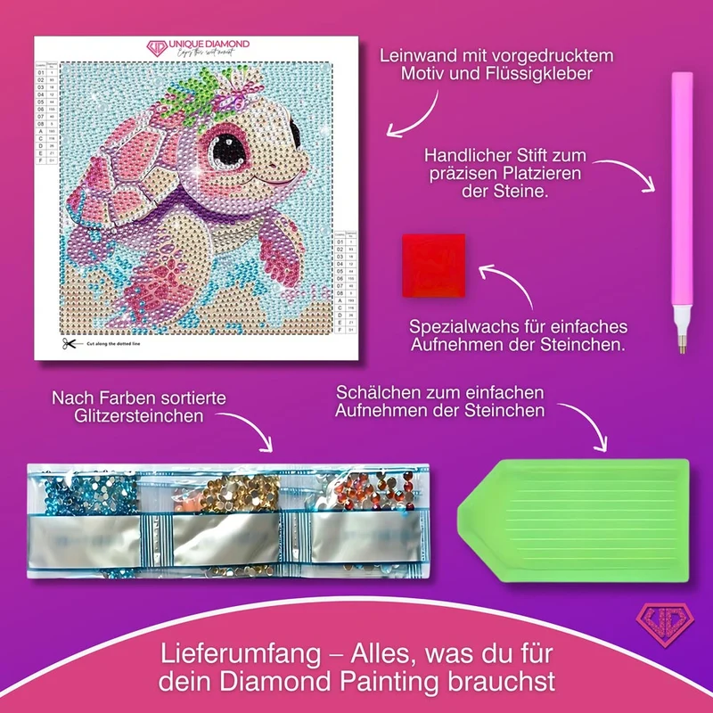 5D Diamond Painting Schildkröte mit Strasssteinchen