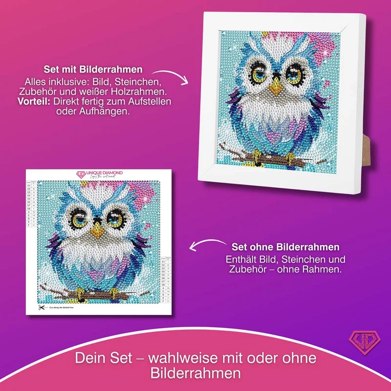 5D Diamond Painting Weisheits-Eule Aurelia mit Strasssteinchen