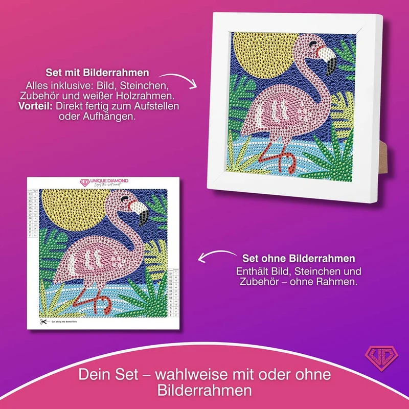 5D Diamond Painting Flamingo Luna im Sonnenlicht mit Strasssteinche