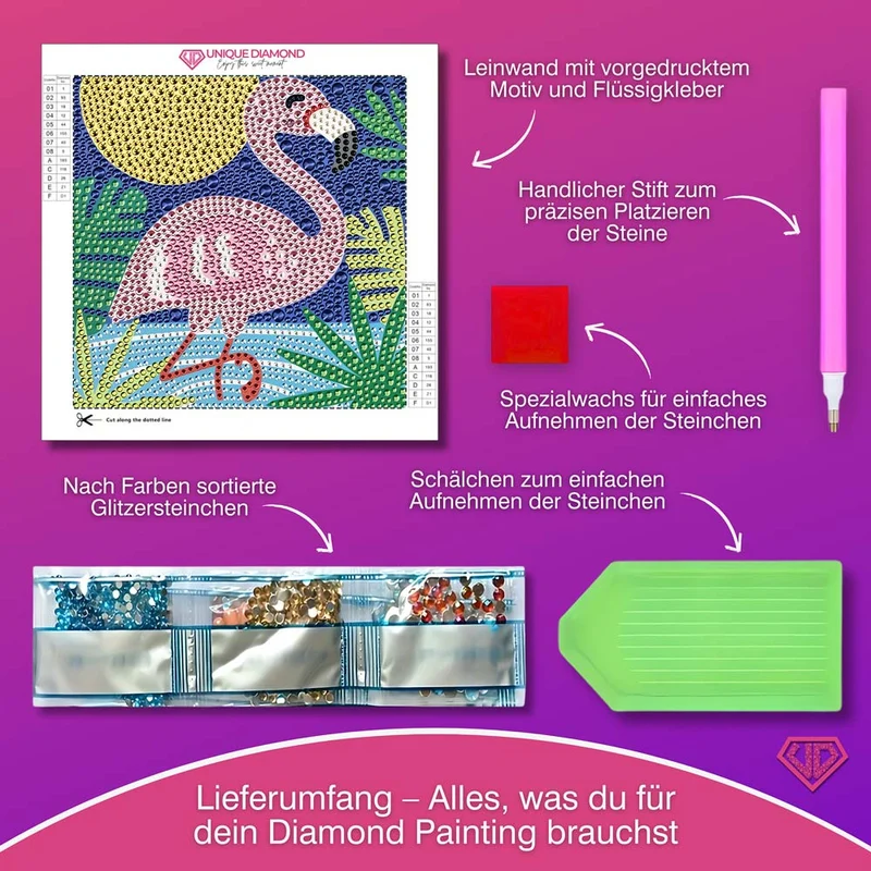 5D Diamond Painting Flamingo Luna im Sonnenlicht mit Strasssteinche