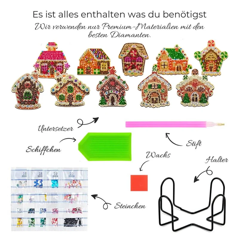 5D Diamond Painting Untersetzer Weihnachtshäuser
