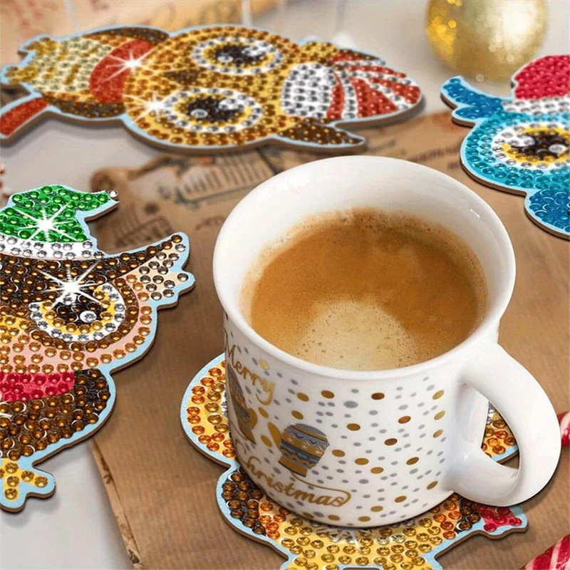 5D Diamond Painting Untersetzer Weihnachts-Eulen