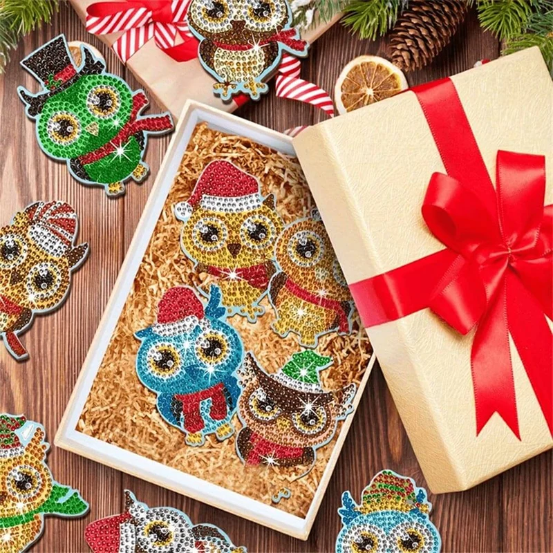 5D Diamond Painting Untersetzer Weihnachts-Eulen