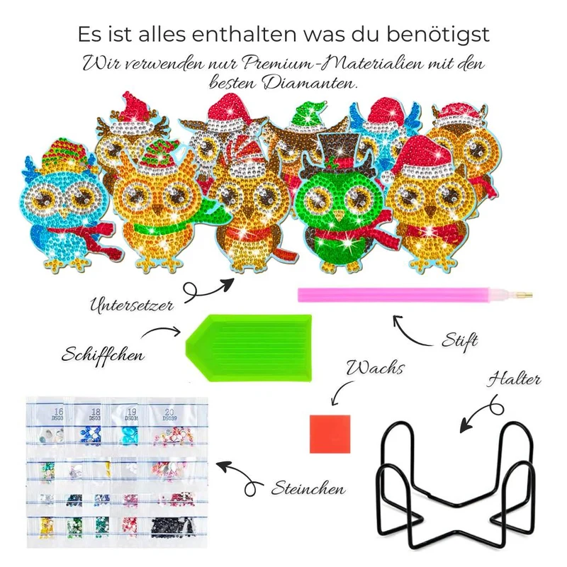 5D Diamond Painting Untersetzer Weihnachts-Eulen